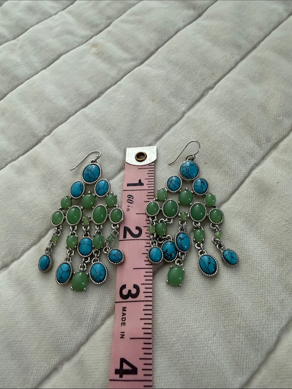 Turquoise & Green Beaded Chandelier Earrings - Women Jewelry - Picture 4 of 5